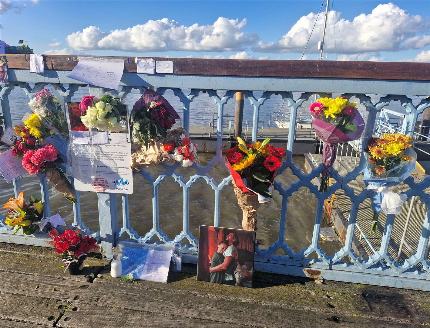 Floral tributes have been left at Sun Pier. Picture: Elaine Leeks