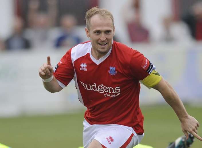 Ian Pulman wheels away after scoring for Whitstable Picture: Tony Flashman