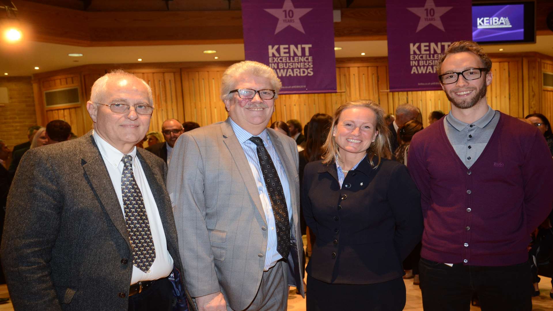 From left, KEiBA chair of judges Geoff Miles, KCC's Mark Dance, KM Group chairman Geraldine Allinson and entrepreneur Luke Quilter