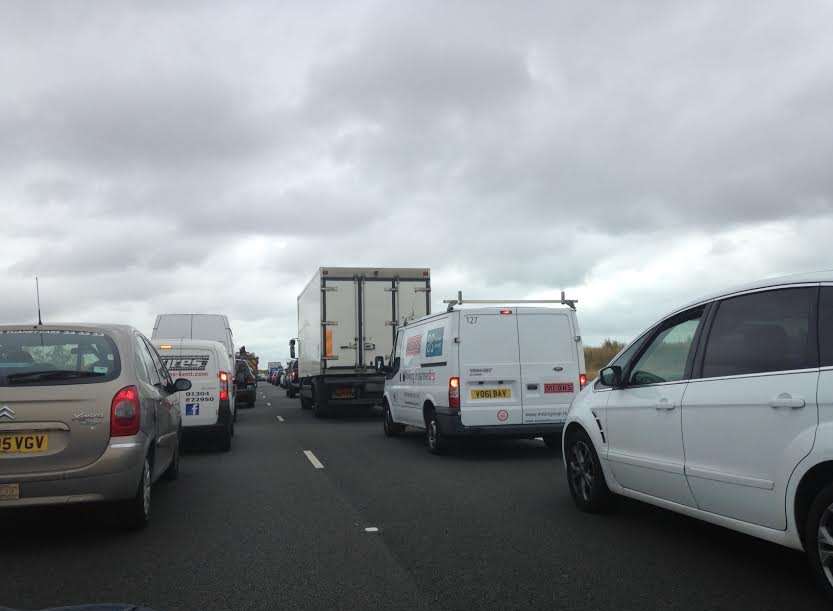 The road closure has caused tailbacks