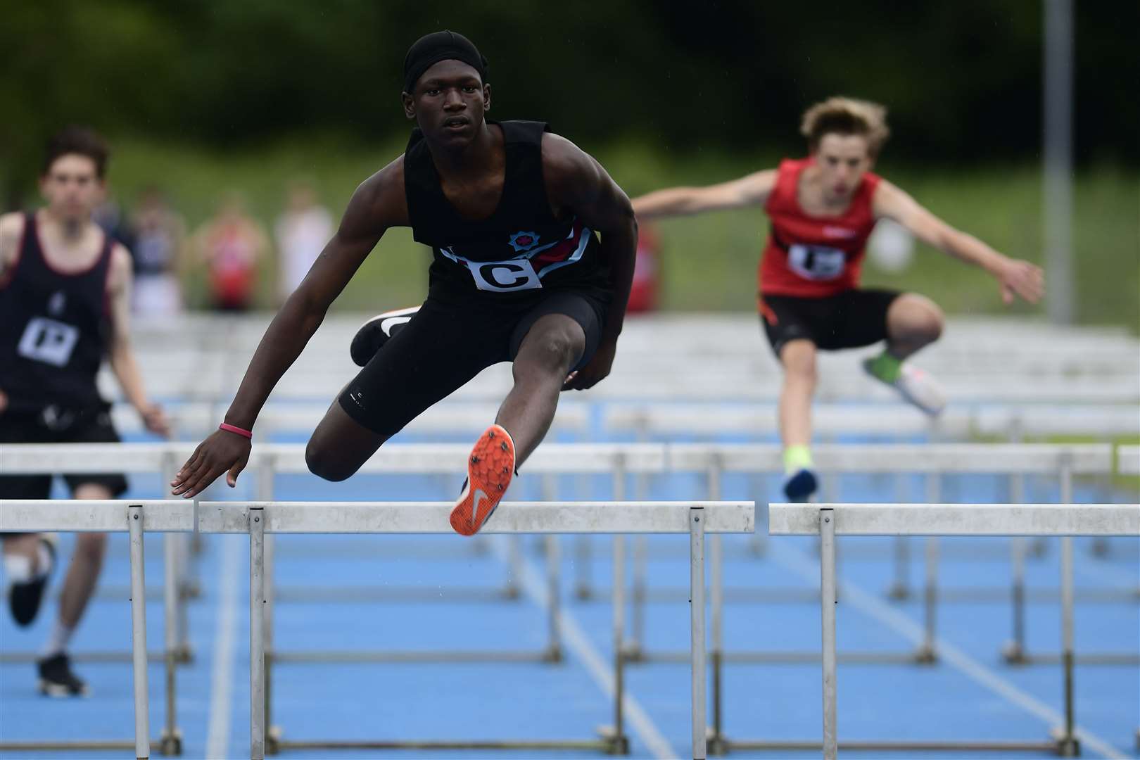 Under-15 80m Hurdles: Andrew Nikoro (Blackheath & Bromley) Picture: Barry Goodwin