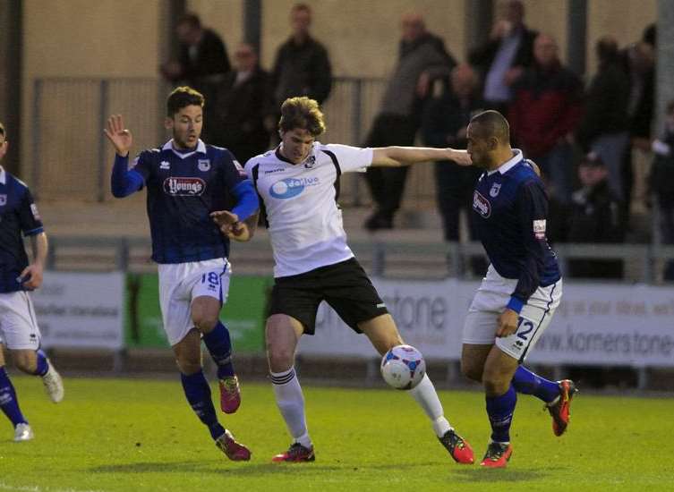 Mikel Suarez up against Andi Thanoj and Clayton McDonald Picture: Andy Payton