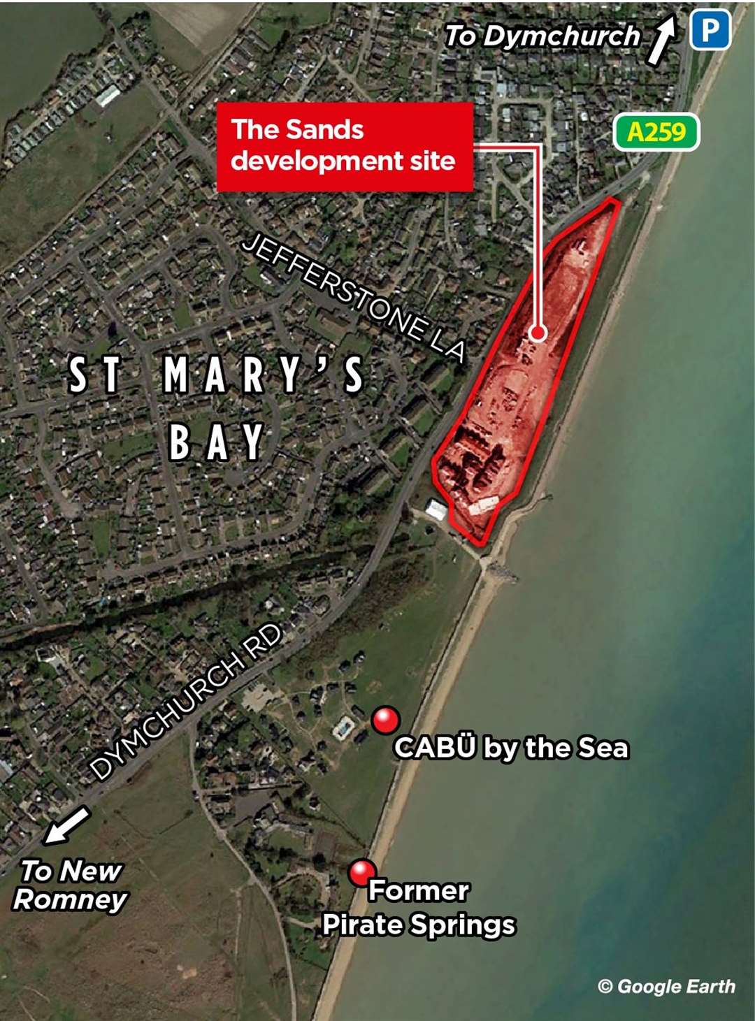 The Sands site is off the A259 Dymchurch Road in St Mary’s Bay