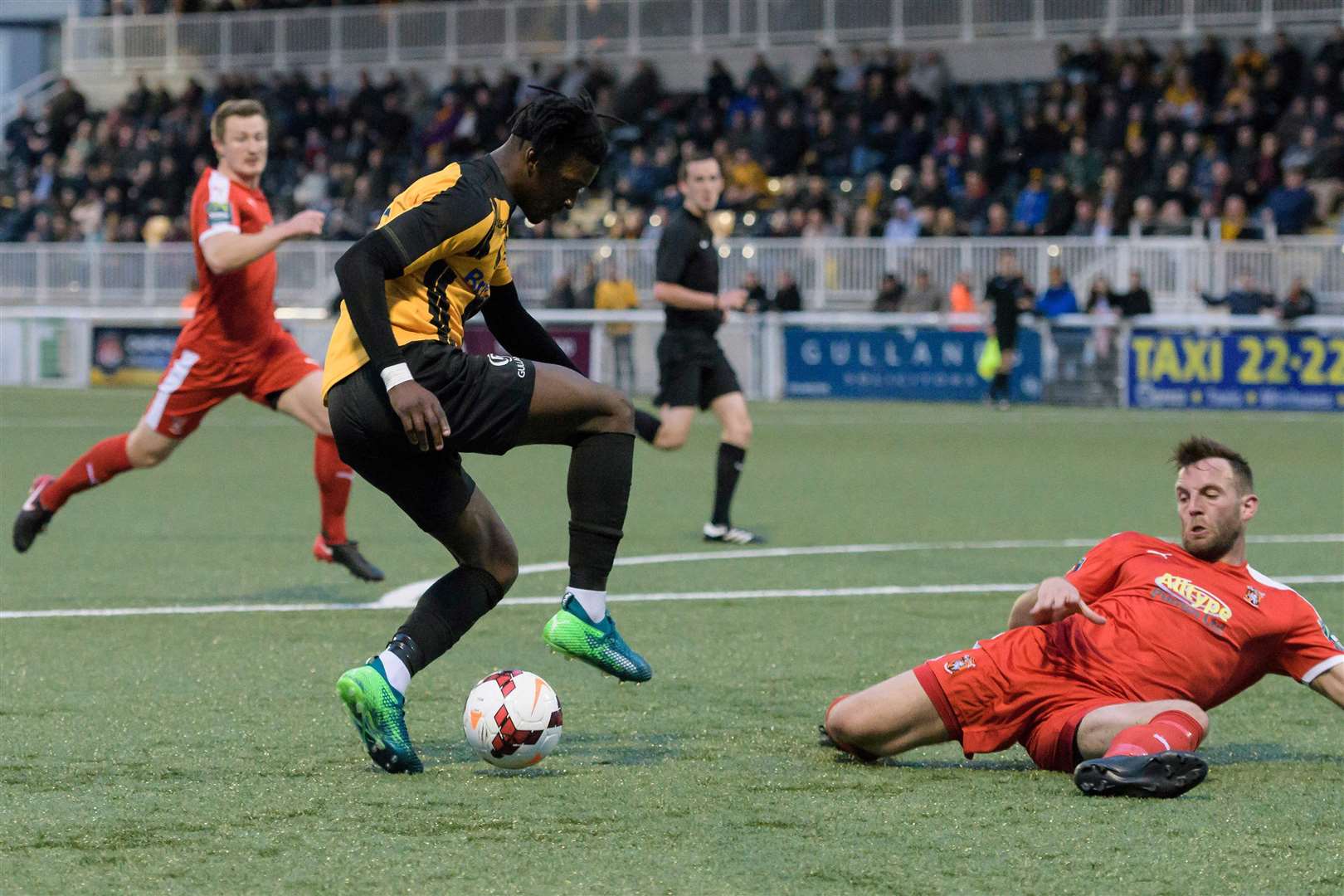 Andre Coker causes problems in the Folkestone box Picture: Andy Payton