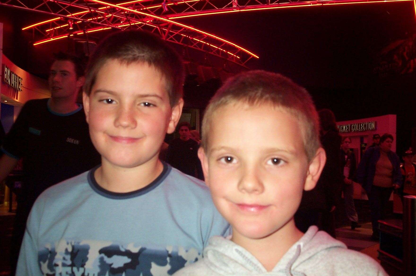 Matthew Rowlan, 11, and Connor Rowlan, 8, arrive for Harry Potter at the Odeon in Lockmeadow, in Maidstone on November 11, 2001