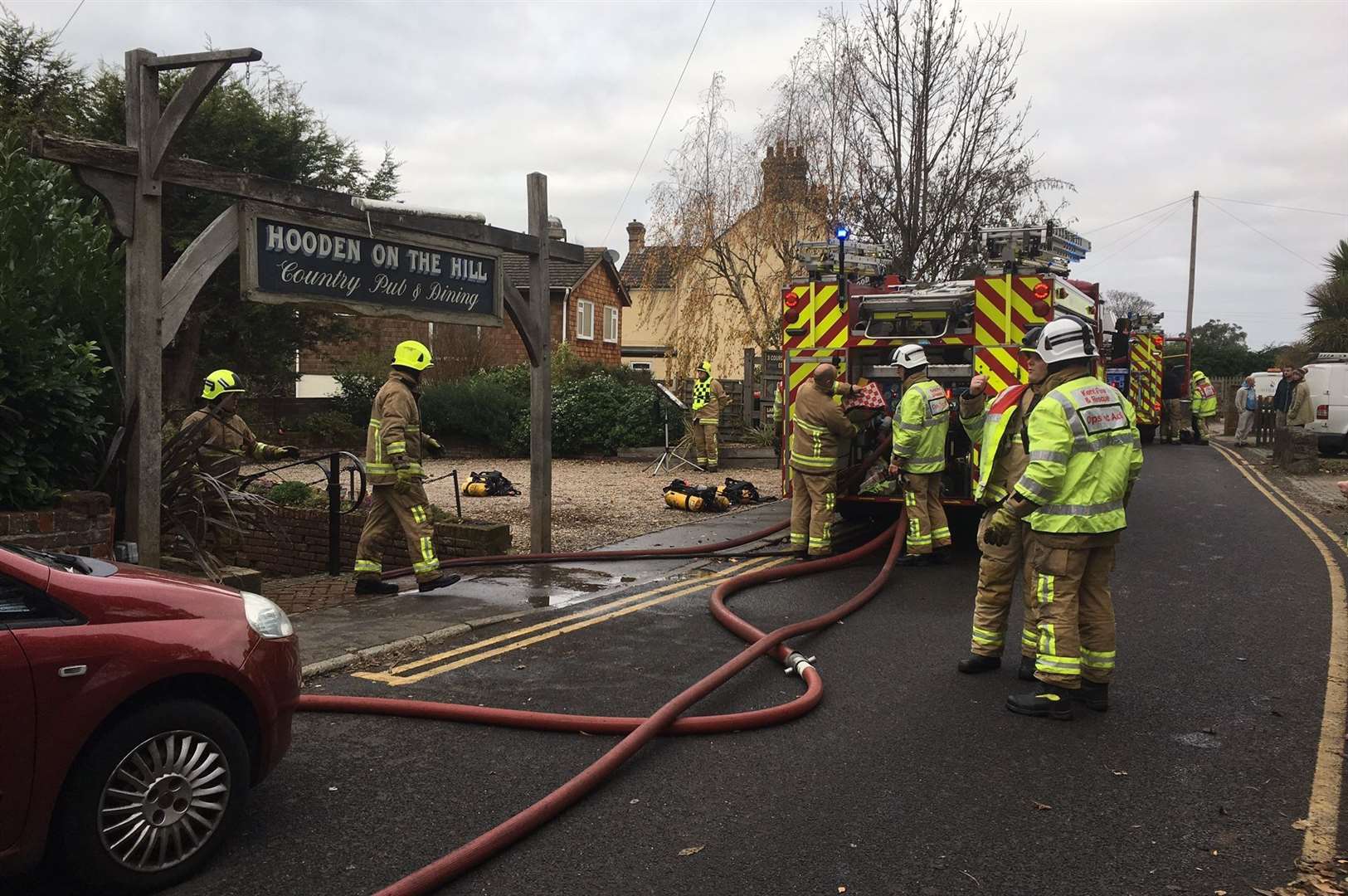 Firefighters at the pub in 2016