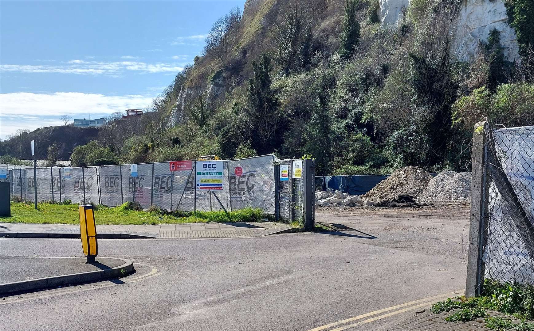 The empty site where the distinct blue warehouses were in place, in Snargate Street, Dover