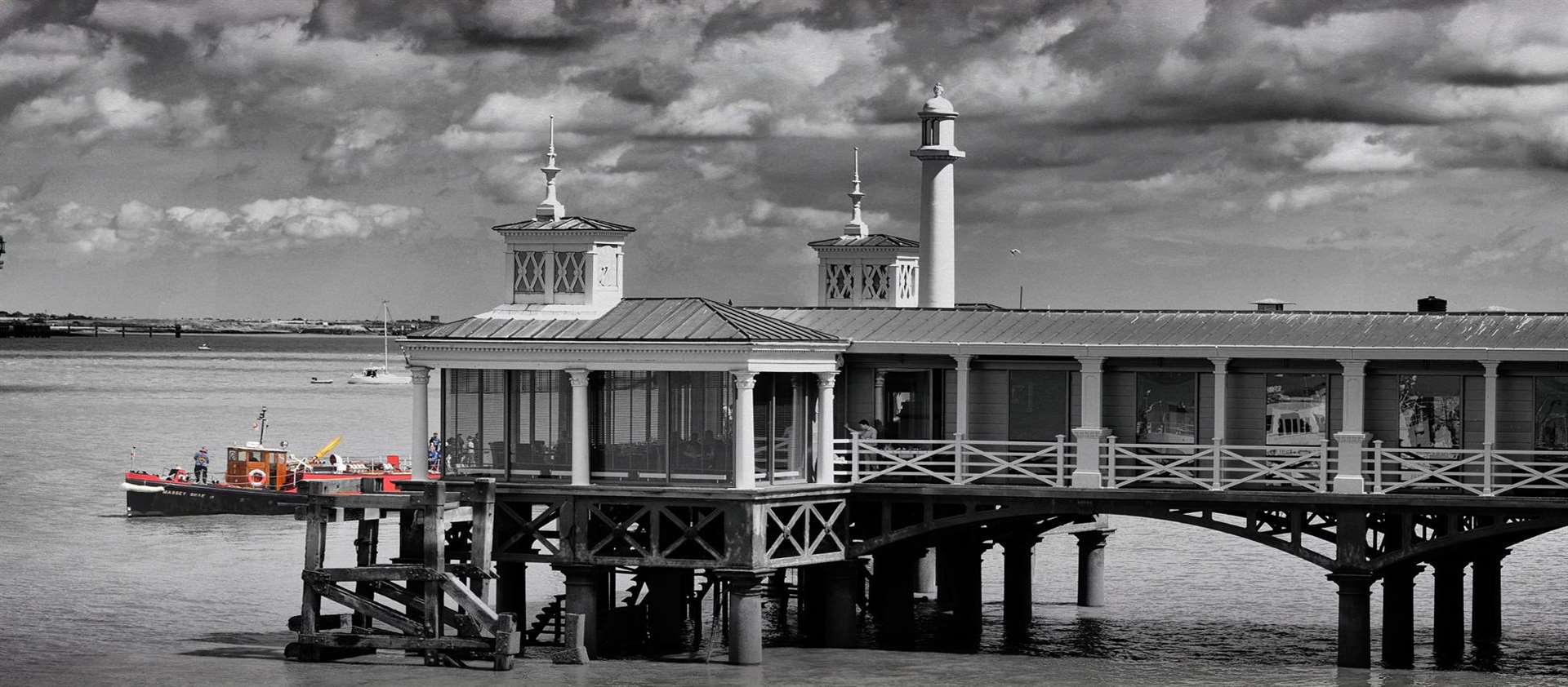 The fire boat Massey Shaw going past the old town pier, by Jason Arthur,