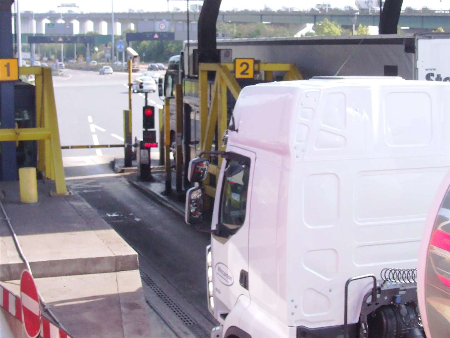 Dartford Crossing. Northbound tolls. Bank Holiday traffic scenes.