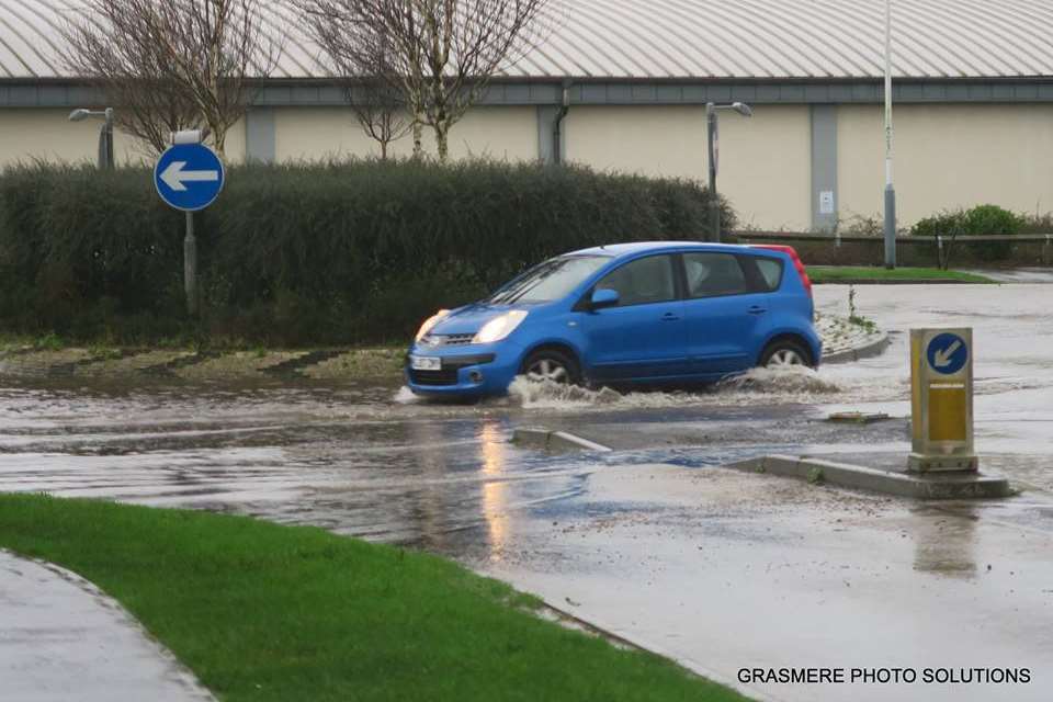 A scene showing Hawkinge left underwater in flash floods. Picture: Grasmere Photo Solutions.