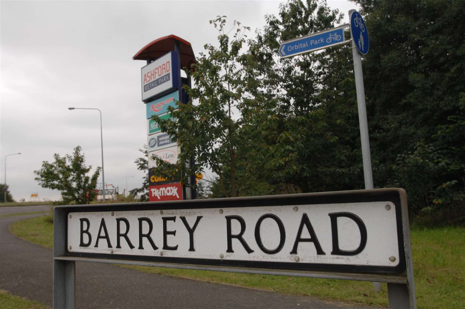 The road where the lights are outside Ashford Retail Park in Sevington