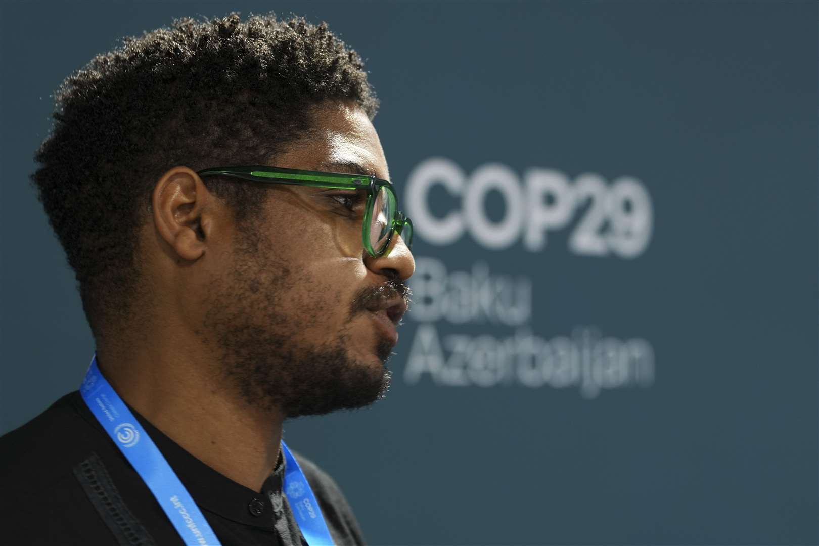 Michai Robertson, lead negotiator on climate finance, Alliance of Small Island States, speaking at Cop29 (AP Photo/Peter Dejong)