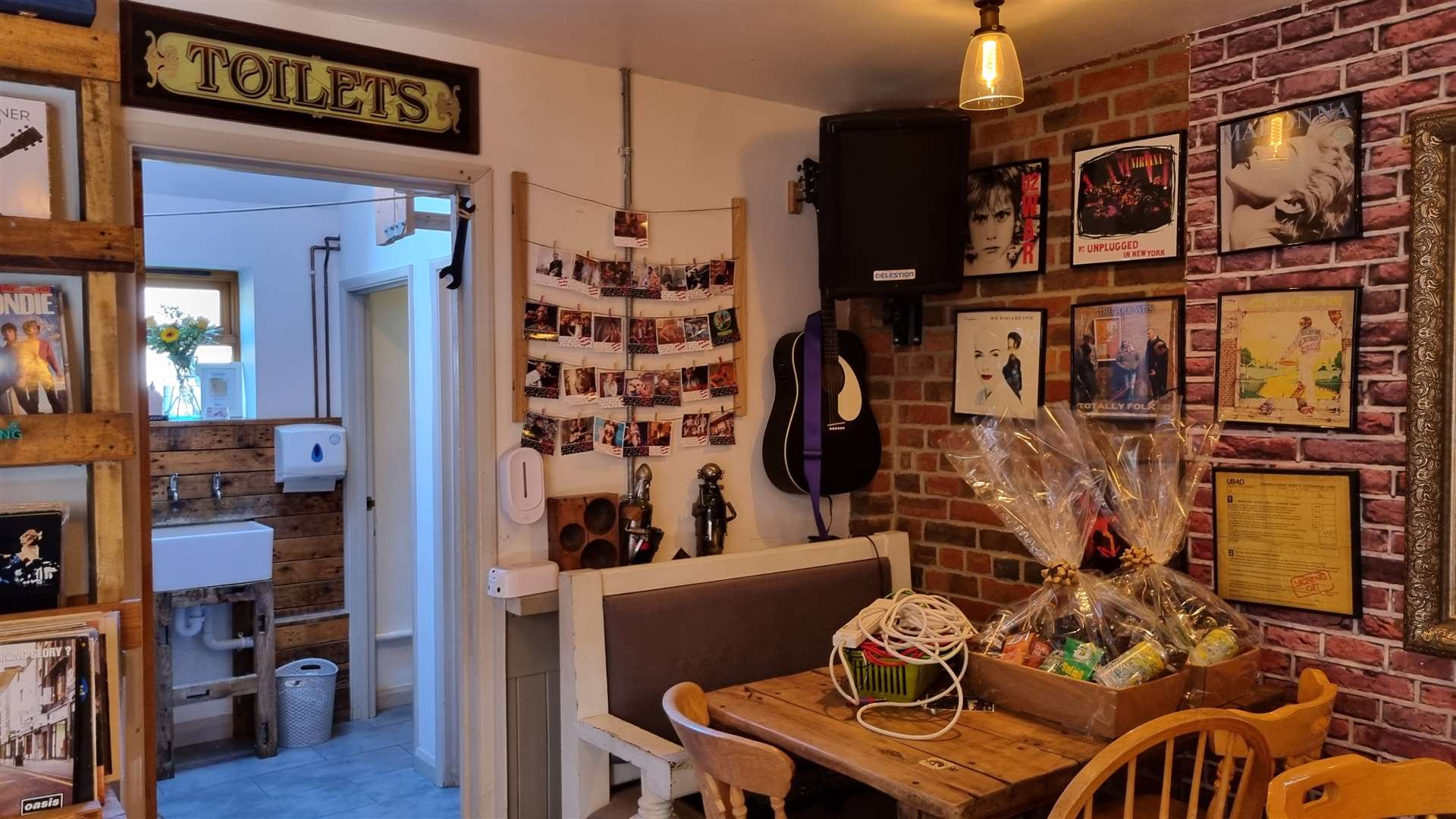 Music memorabilia, family photos and polaroids decorate The Dog House