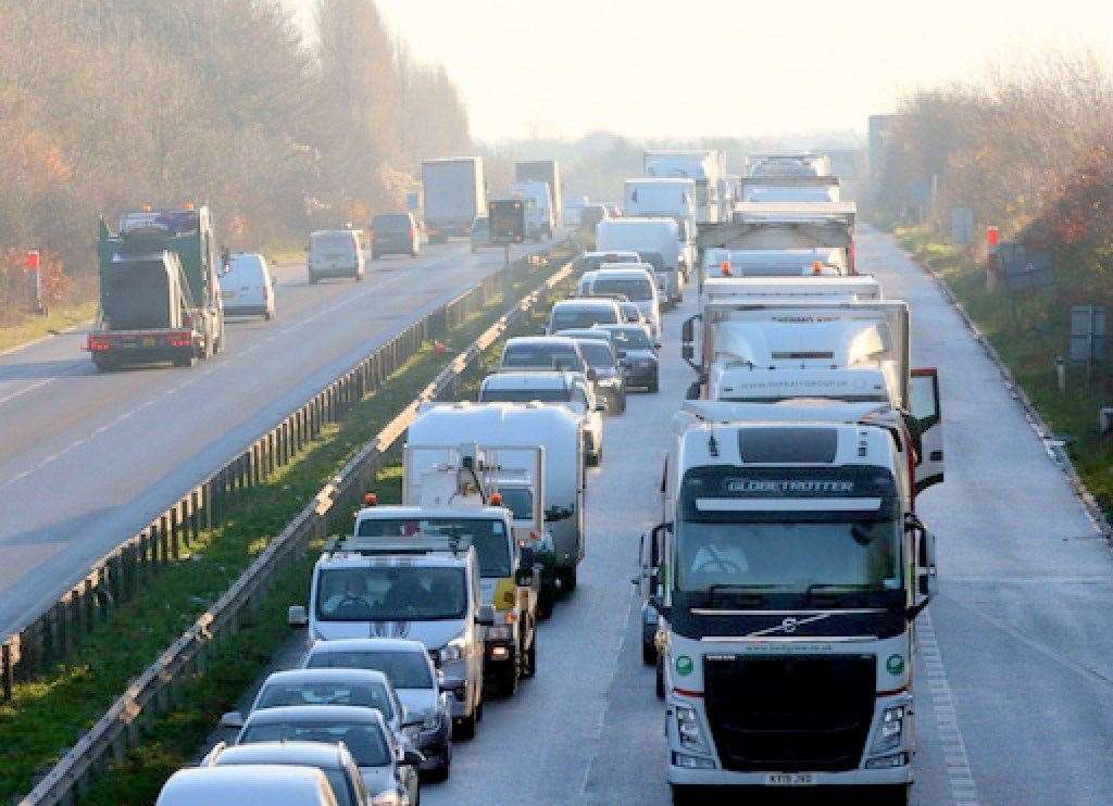 Traffic mounting on the M2 between junction 5 and 4. Picture: UKNIP