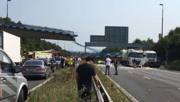 The collapsed section of bridge