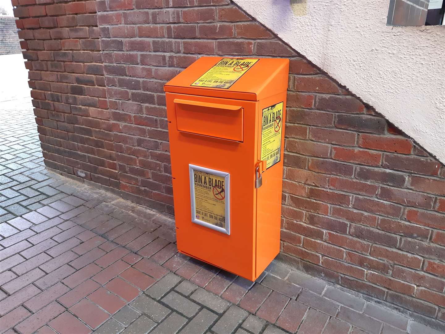 Some towns boast knife bins as a way of anonymously handing in weapons, like this one in Ashford's Park Mall