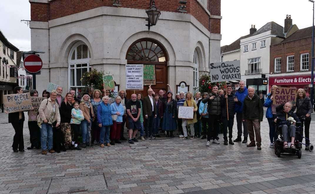 Councillors arriving to discuss Cllr Cooper's letter were given a noisy welcome by supporters of Oaken Wood