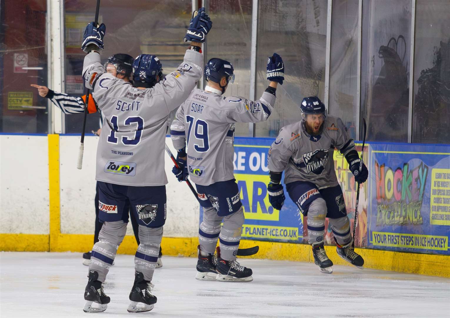 Stanislav Lascek and team-mates celebrate a goal for the Invicta Dynamos Picture: David Trevallion