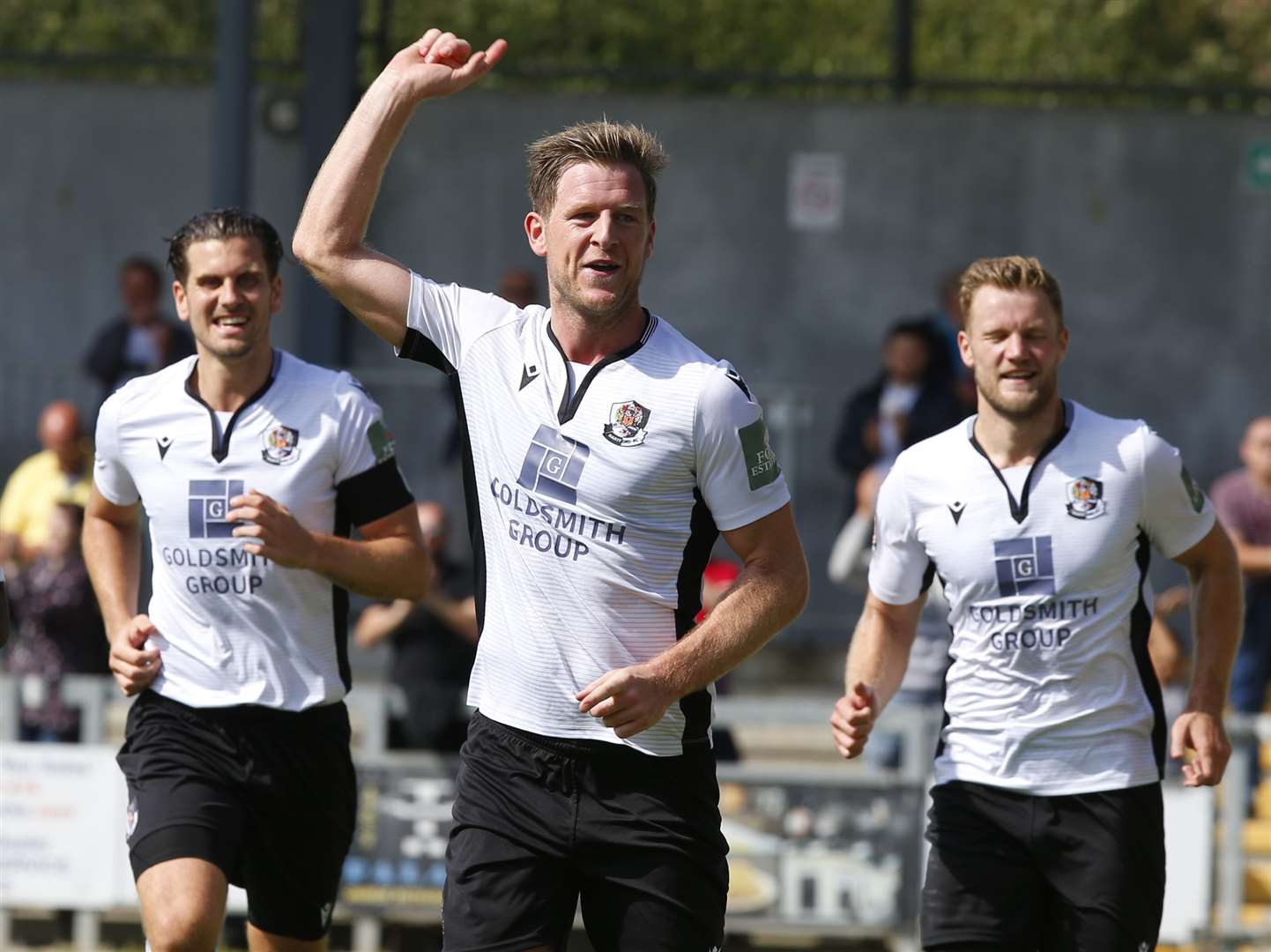 Adam Cunnington celebrates his goal for Dartford Picture: Andy Jones