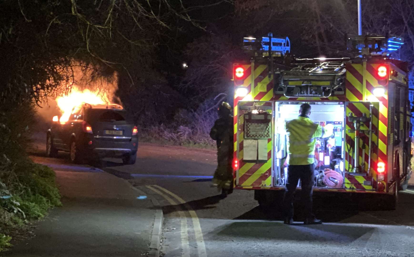 The Vauxhall Antara was discovered on fire last night. Picture: Steve Salter