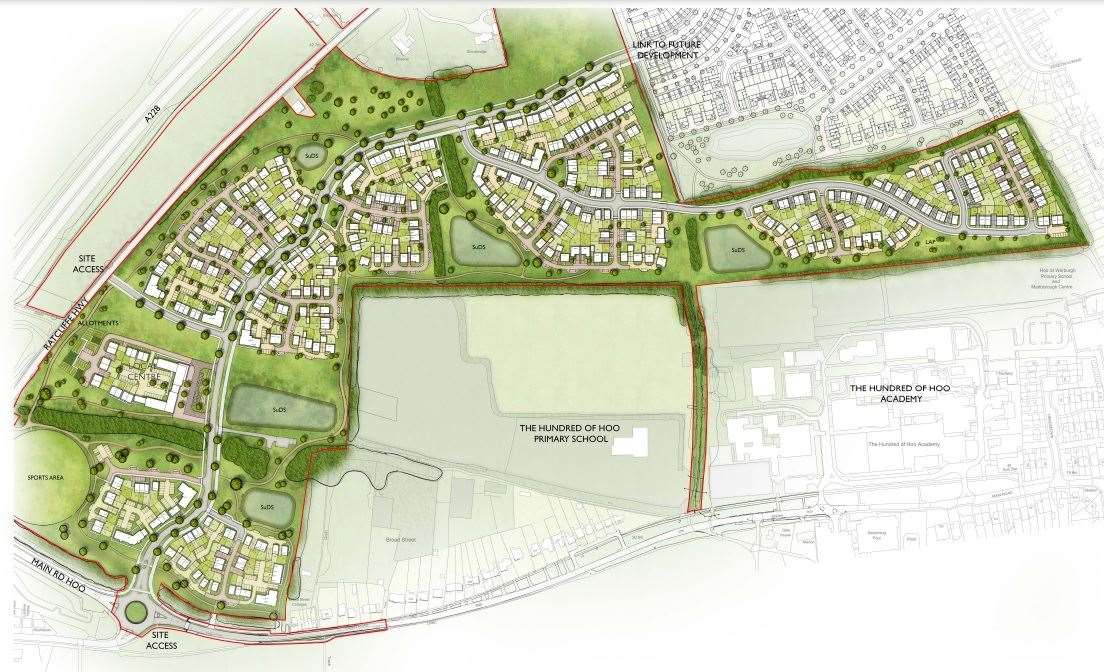 A proposed design for the 450 homes, play areas, local centre for shops and a community hall, and allotments. Photo: Taylor Wimpey