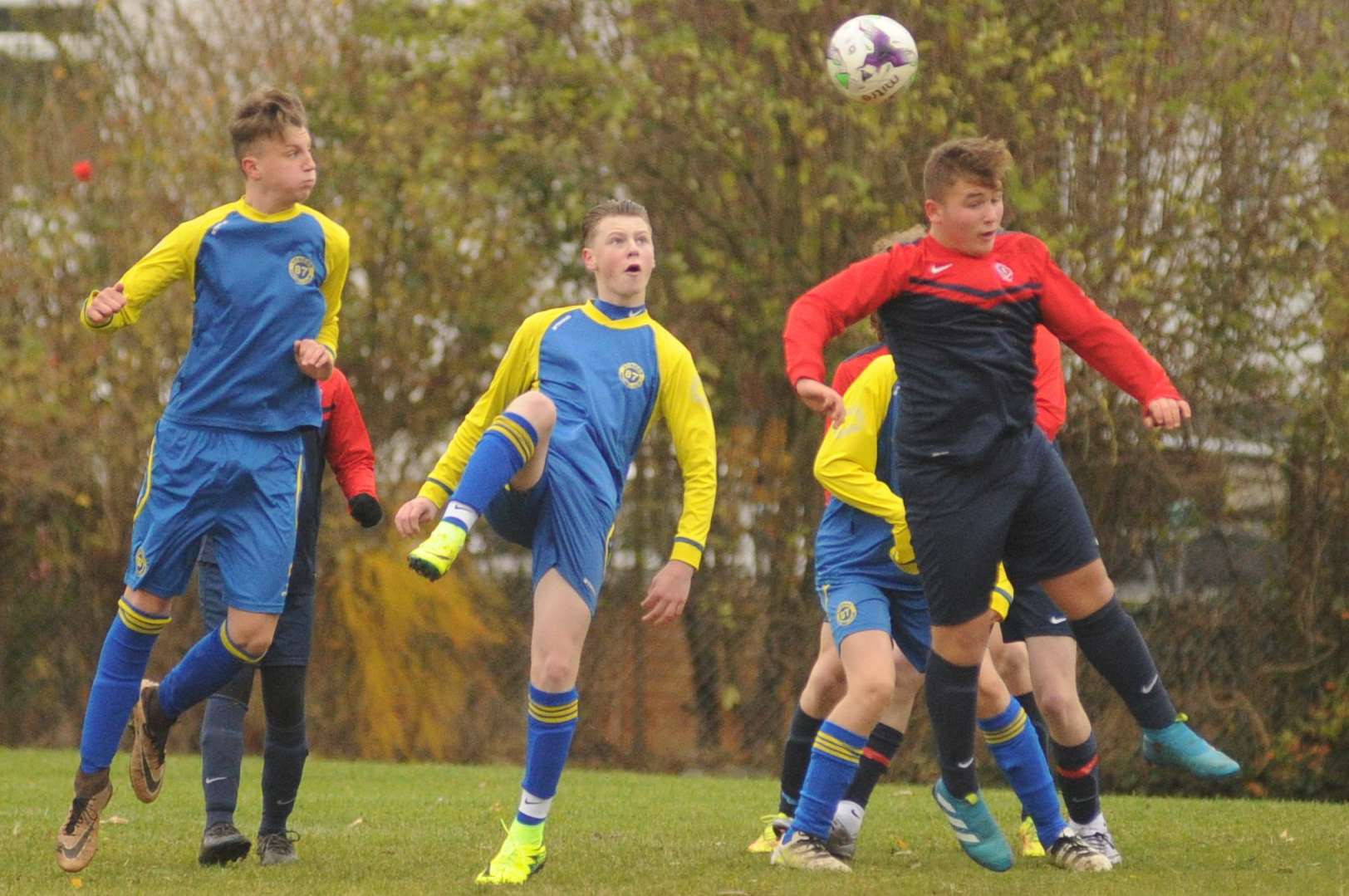 Aerial action between Strood 87 Rangers and Hempstead Valley in Under-15 Division 1 Picture: Steve Crispe