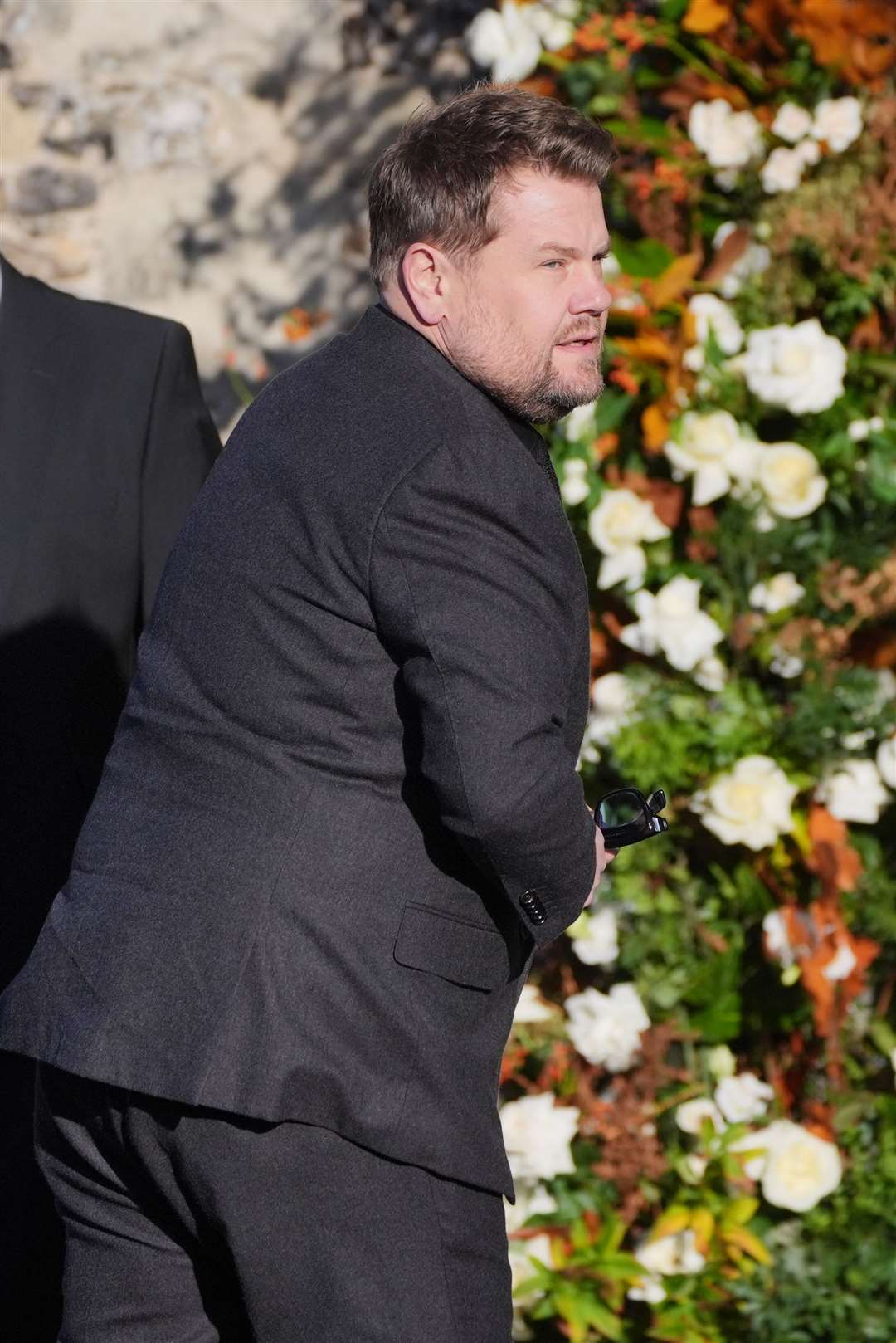 James Corden arrives for the funeral service of One Direction singer Liam Payne at St Mary’s Church in Amersham, Buckinghamshire (PA)