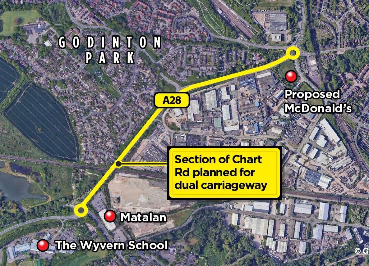 The stretch of the A28 Chart Road that is set to be dualled