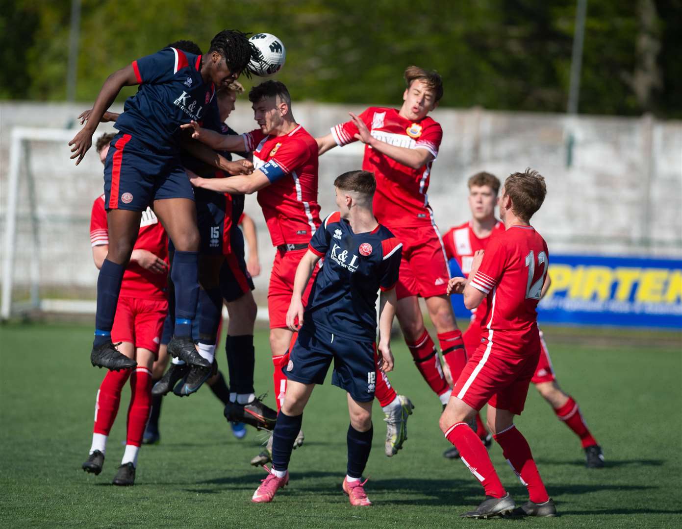 Chatham Town under-18s (blue) pile on the pressure against Whitstable Town under-18s. Picture: PSP Images