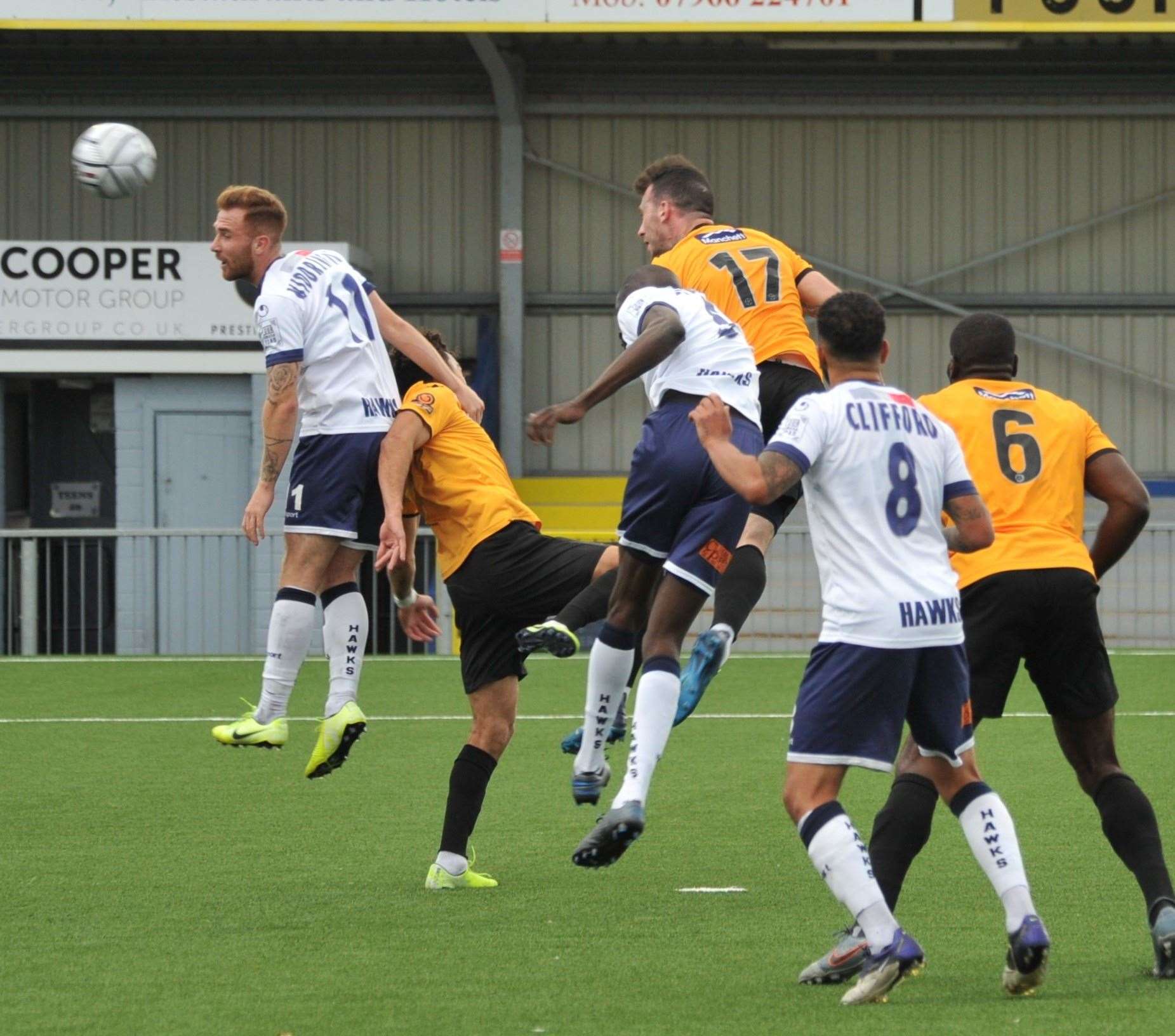 Joe Ellul powers home Maidstone's equaliser at Havant Picture: Steve Terrell