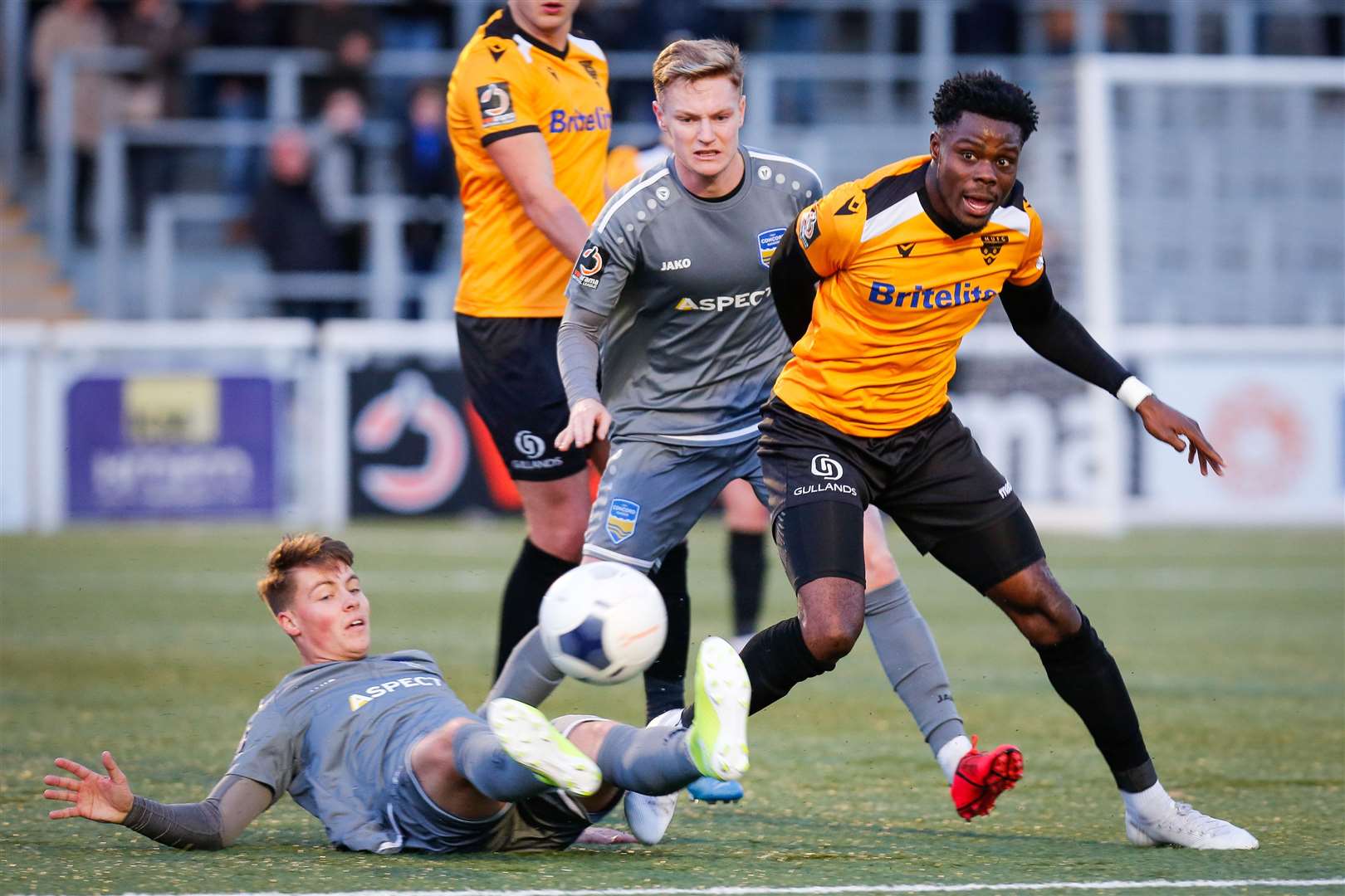 Justin Amaluzor in action for the Stones against Concord Rangers Picture: Matthew Walker