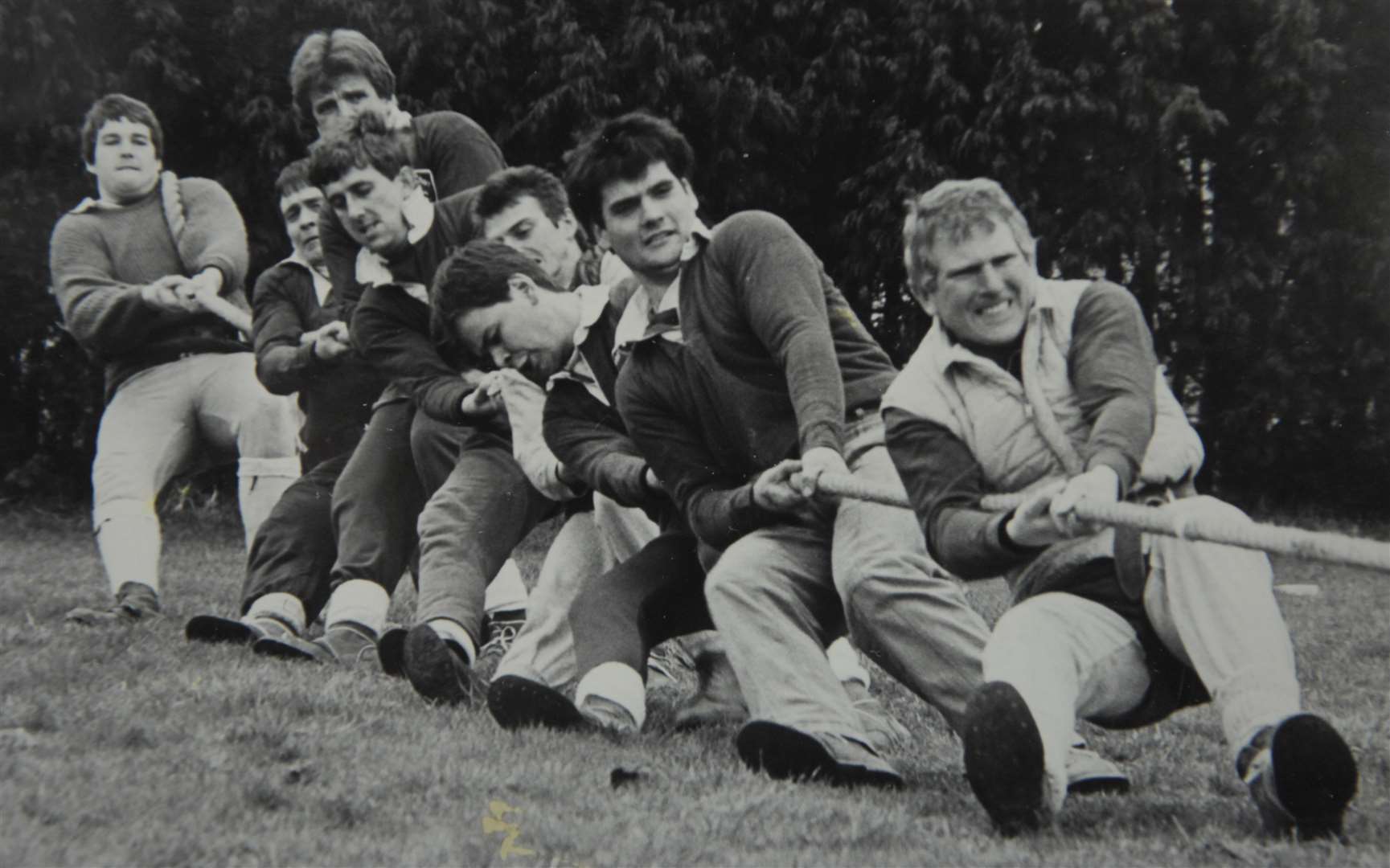 The Swan tug-of-war team in action; Mark Cornell is at the back with Vernon Gubb at the front