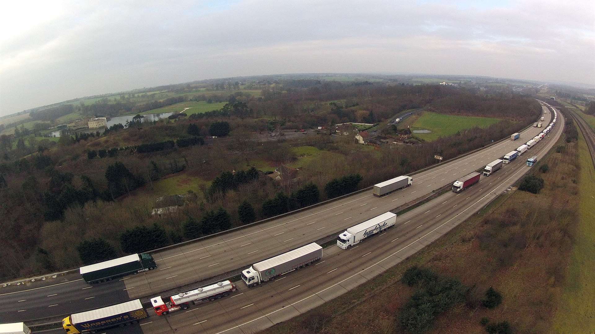 The scene today on the M20 near Leeds Castle. Picture: Simon Burchett.