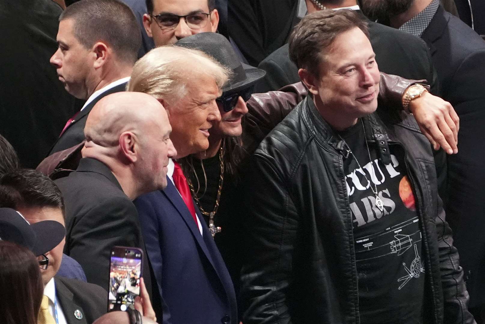 Donald Trump poses for a photo with Dana White, Kid Rock and Elon Musk at UFC 309 at Madison Square Garden in New York (Evan Vucci/AP)