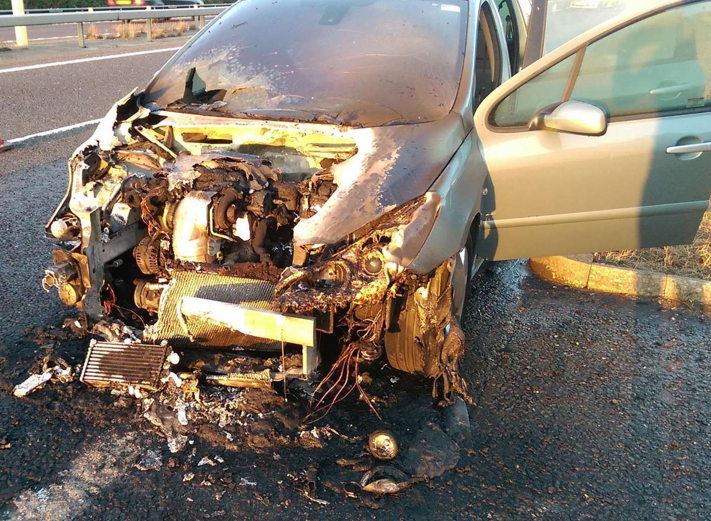 Evette Carter's Peugeot 307 caught fire on the Thanet Way