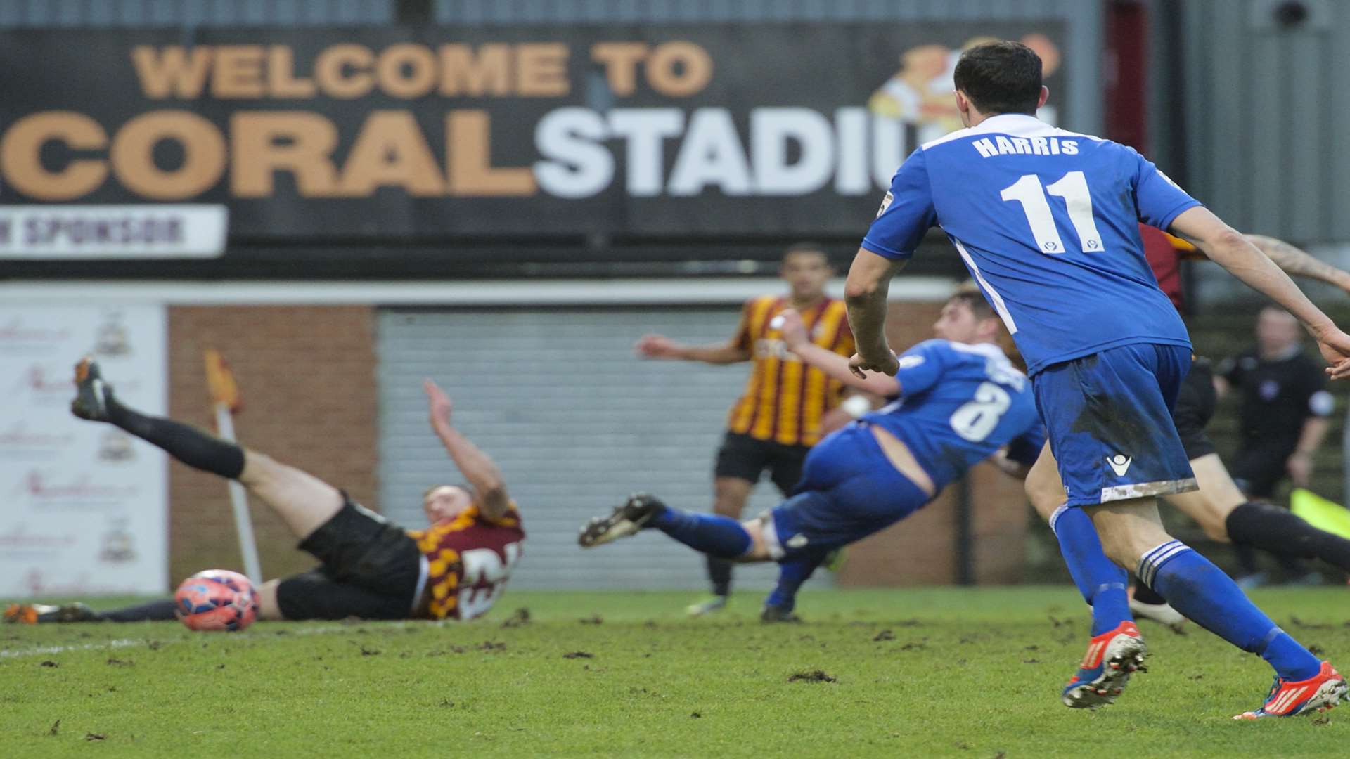 Lee Noble (8) scores for Dartford with a backheel. Picture: Andy Payton