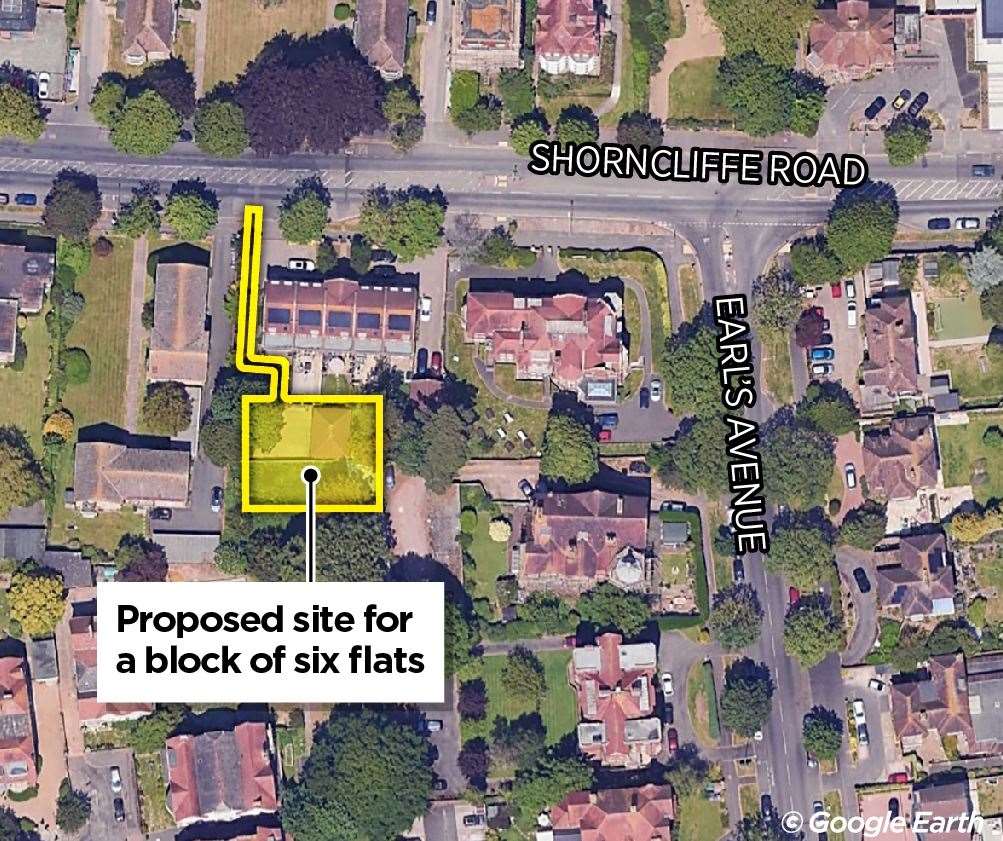 The plot of land sits behind a row of houses on Shorncliffe Road