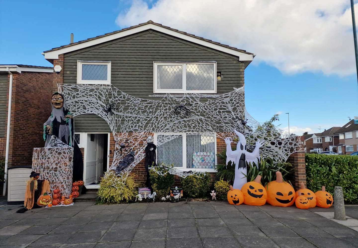 A home in Brompton Farm Road, Strood, has been decorated with pumpkins, ghosts and spiders. Picture: Liesa Sidders