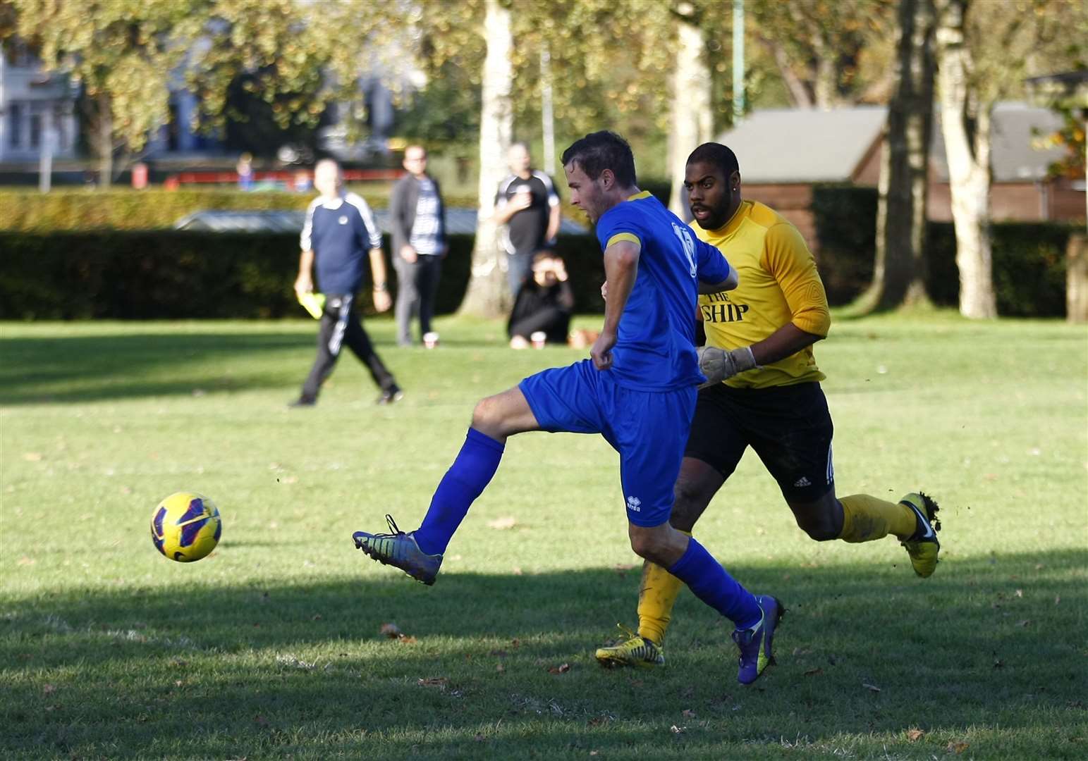 Tenterden Town FC continues to use the pitch, as shown here against Sutton Athletic Reserves during the Kent County League on May 19. Picture: Matt Bristow