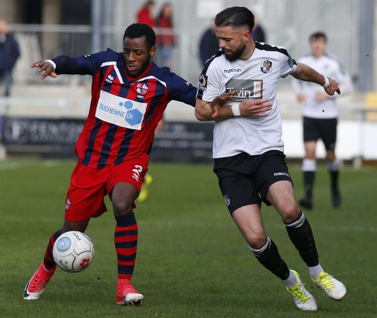 Dartford's Ben Greenhalgh tussles for possession against Hampton. Picture: Andy Jones