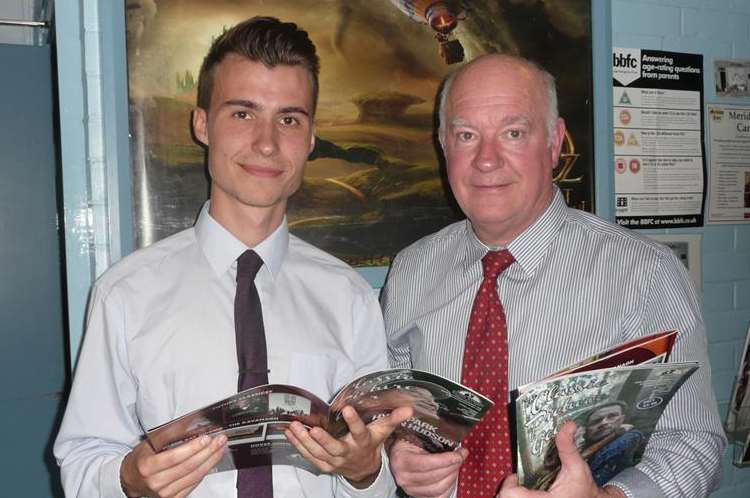 Tim Perrow and Sandy Wallace with the latest copy of the new film magazine which Tim has produced.