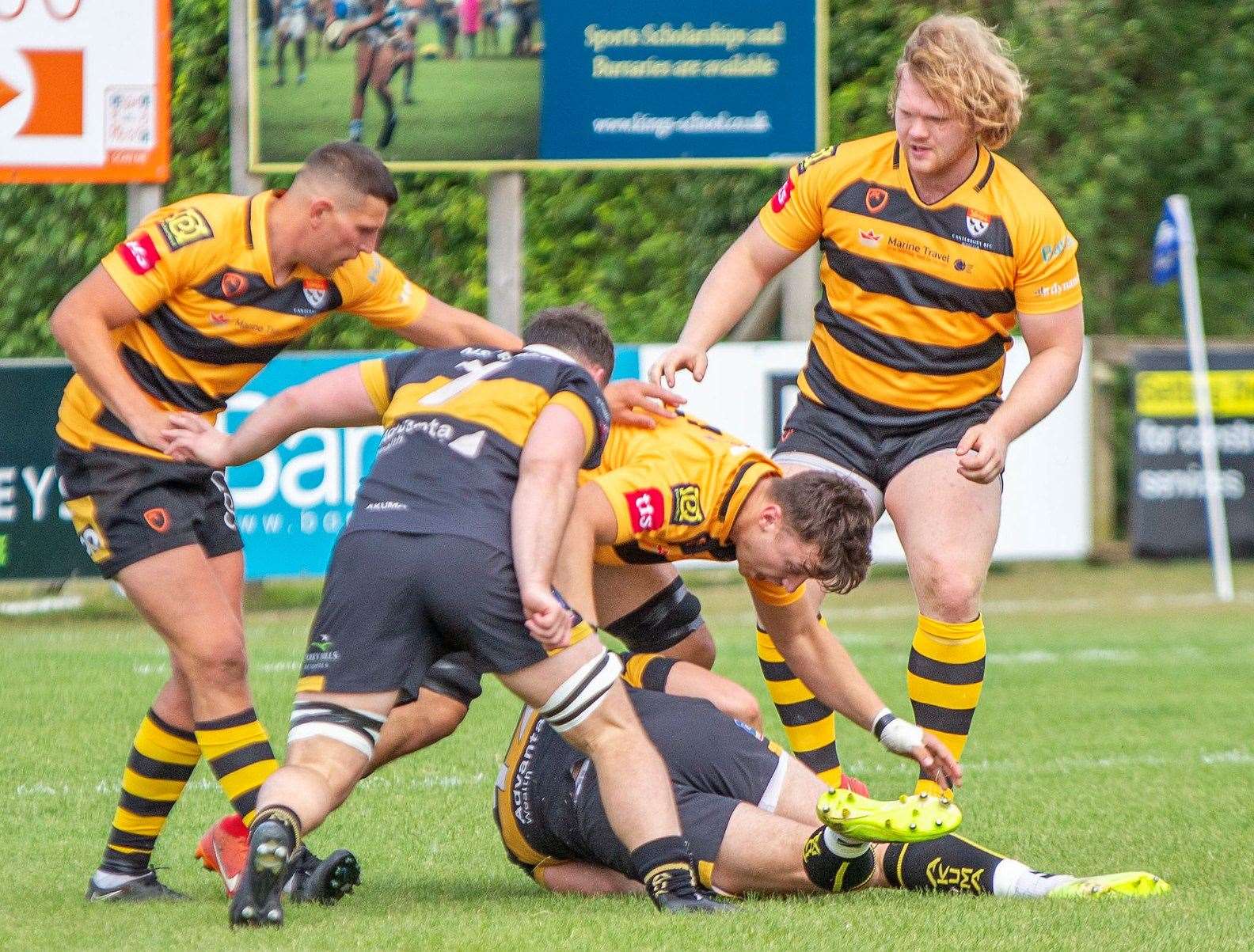 Summer signing Oliver Frostick, right, in pre-season action during Canterbury Rugby Club’s 45-26 loss to Esher. Picture: Phillipa Hilton