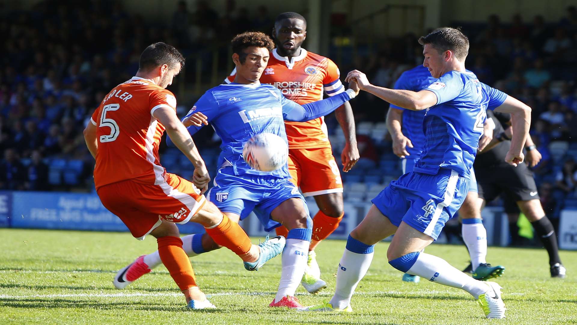 Sean Clare in action against Shrewsbury Picture: Andy Jones