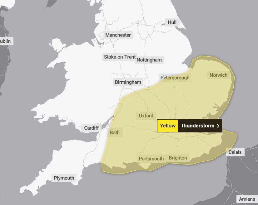 The Met Office has issued a yellow warning including the whole of Kent. Picture: Met Office