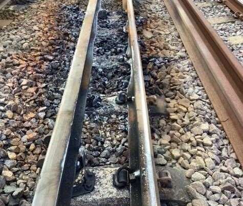 The damage caused to the railway line near Whitstable. Picture: Network Rail