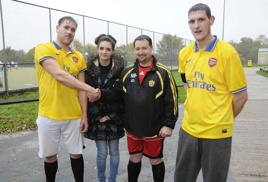 Organiser Mike Pegg with Danyl Ponsford's brothers Luke and Will and sister Eden at the six-a-side soccer tournament