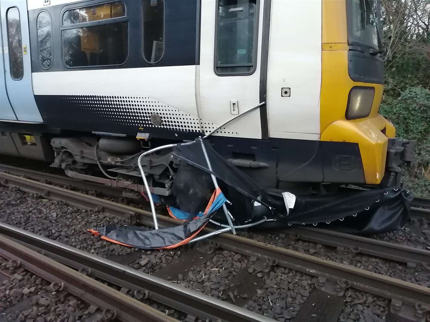 A train hit a trampoline. Picture: Southeastern