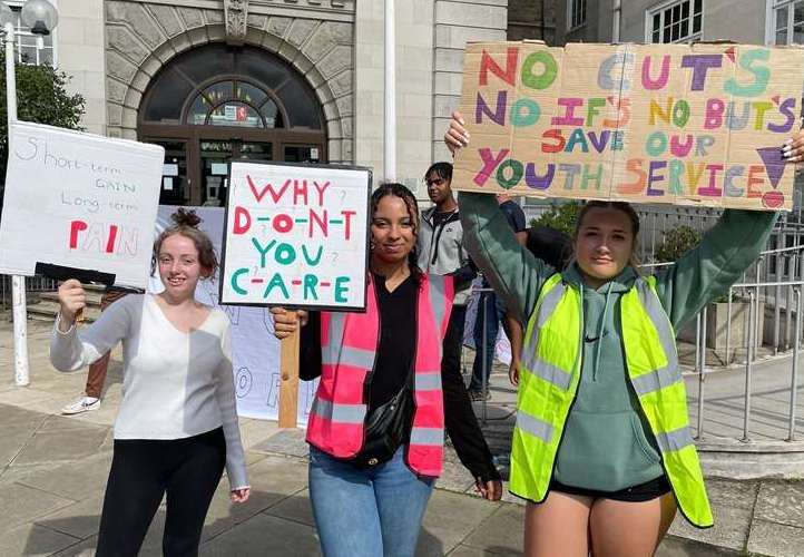 Young people protesting previously outside County Hall in Maidstone over youth service funding cuts