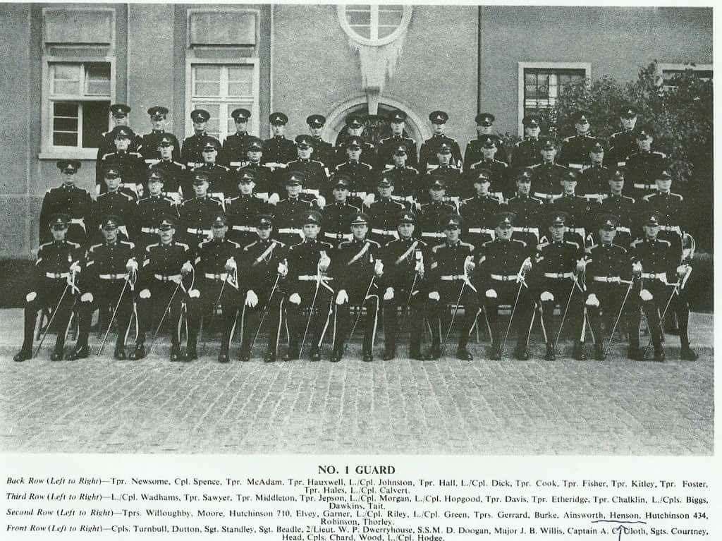 No. 1 Guard of the 10th Royal Hussars. Peter Hopgood is in the third row, sixth from the left. Submitted by Peter Hopgood