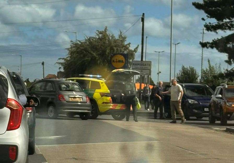 Queues are building on the A254 in Ramsgate after a crash involving a motorbike and a pedestrian. Picture: Sian Williams